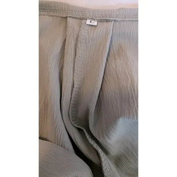 Women's Palazzo Overall Jumpsuit Romper L Beige Tan Neutral Color Big Bib Pocket - Picture 5 of 11